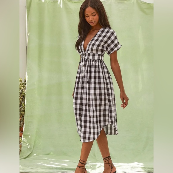 Lulu’s Checks Out Black and White Gingham Button-Front Midi Dress XS NWT - Picture 5 of 5